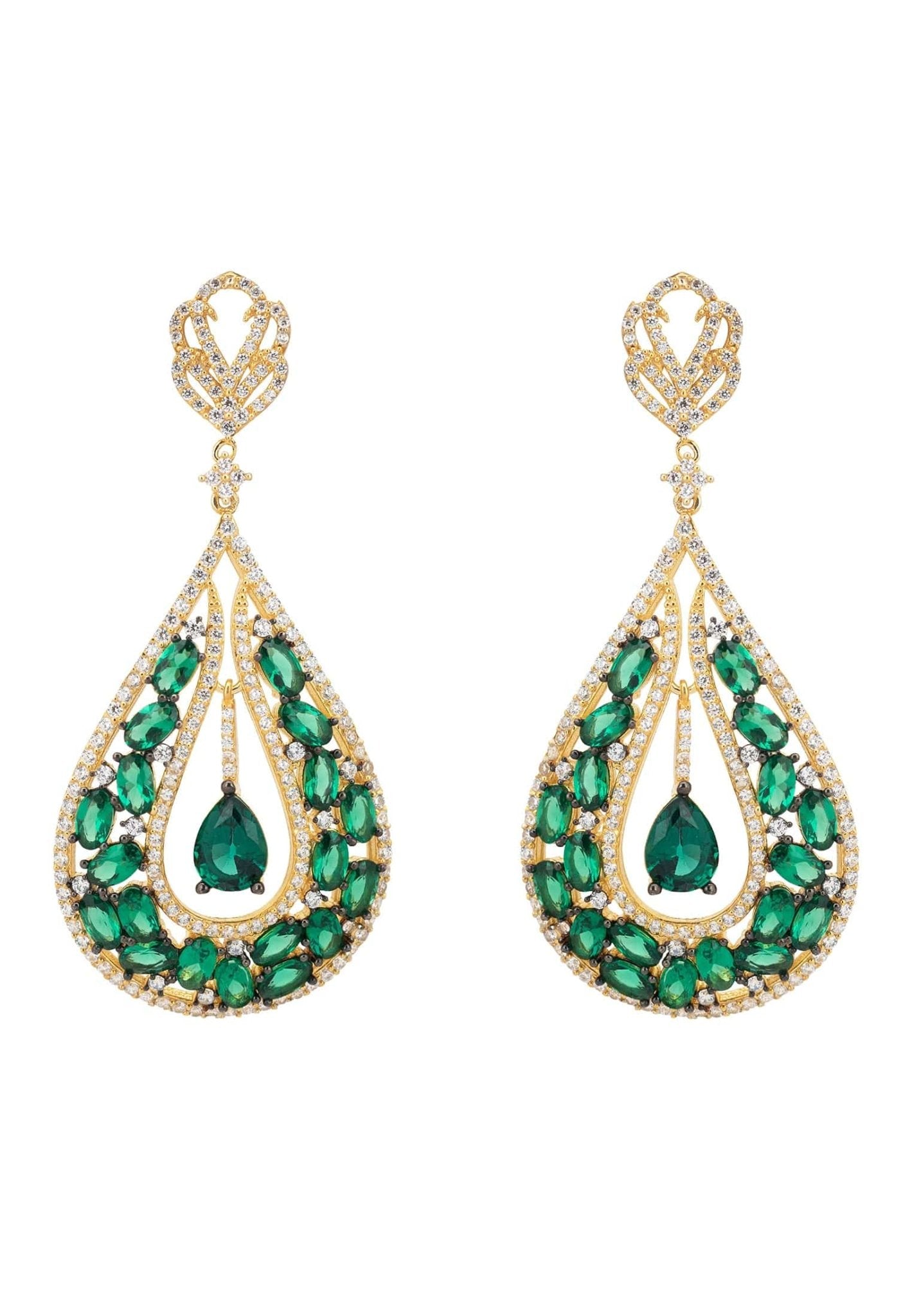 Charlotte Teardrop Earrings Emerald Gold