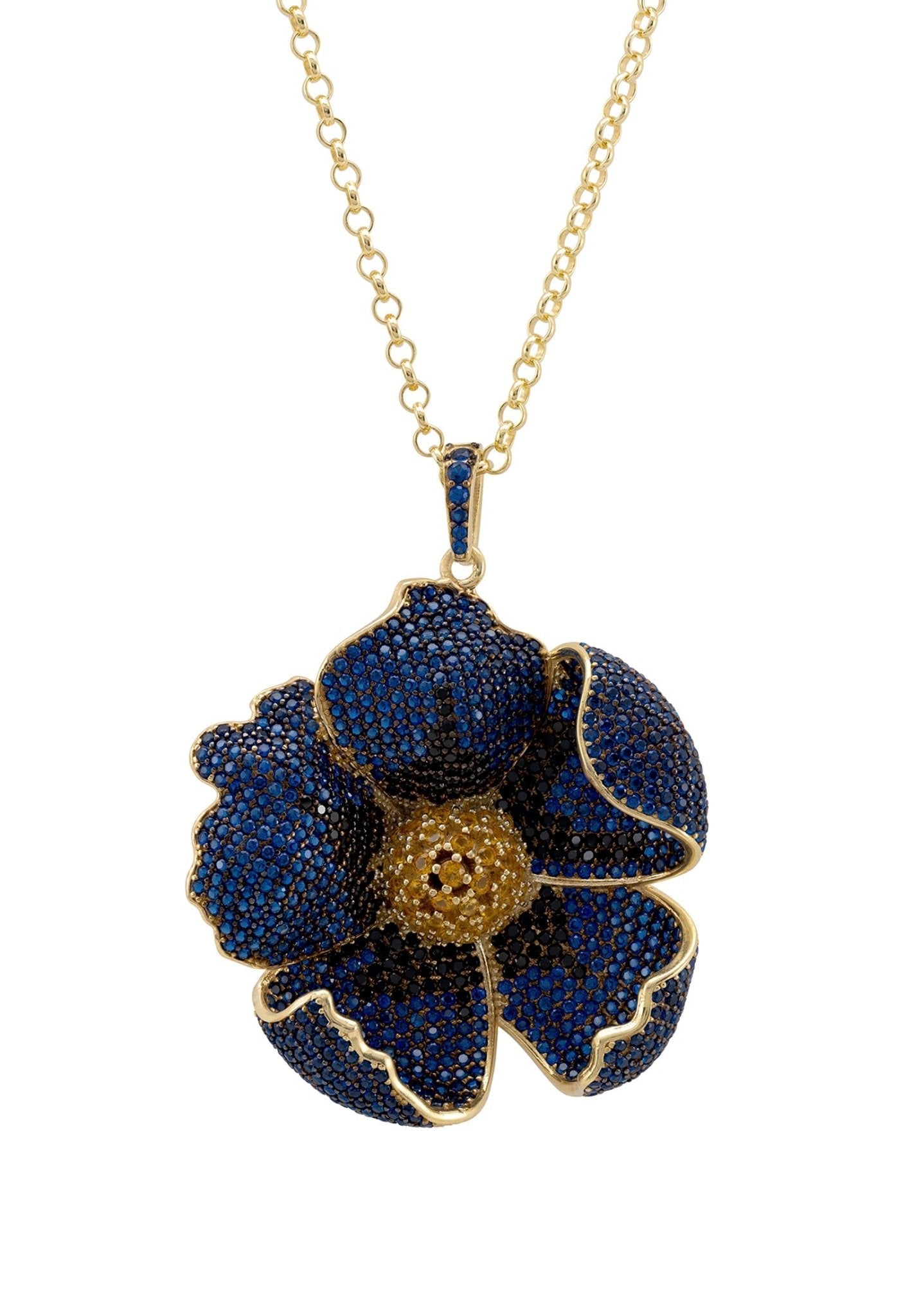 Poppy Pendant Necklace Gold Sapphire Blue Cz