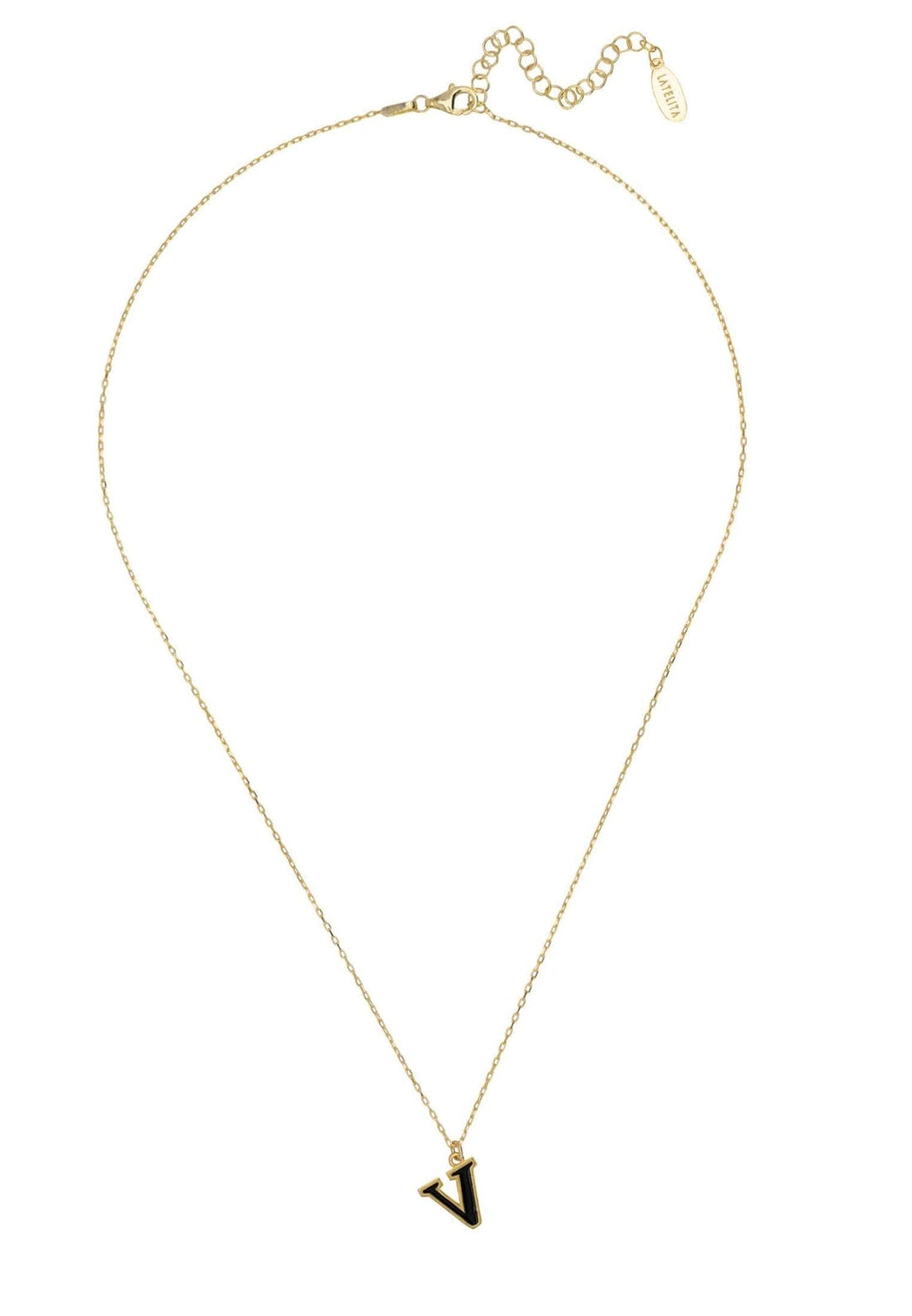 Initial Enamel Necklace Gold V