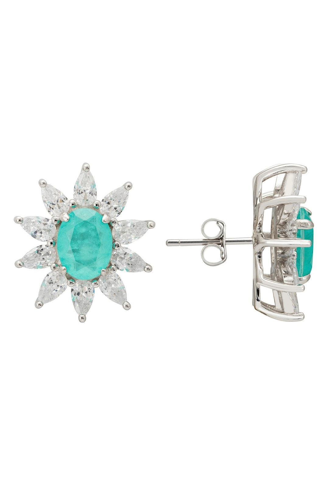 Daisy Gemstone Stud Earrings Paraiba Tourmaline Silver