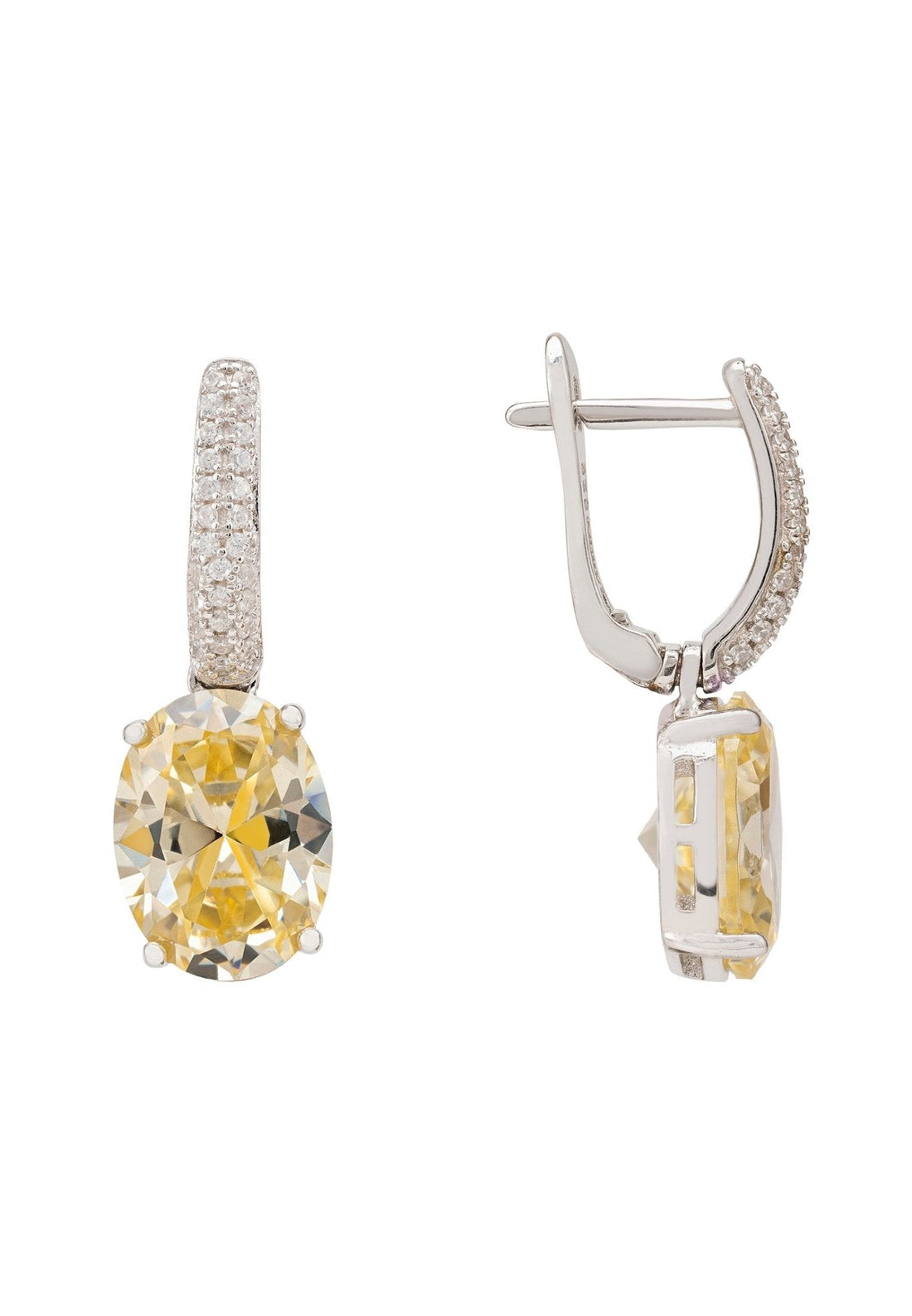 Alexandra Oval Drop Earrings Silver Yellow Topaz