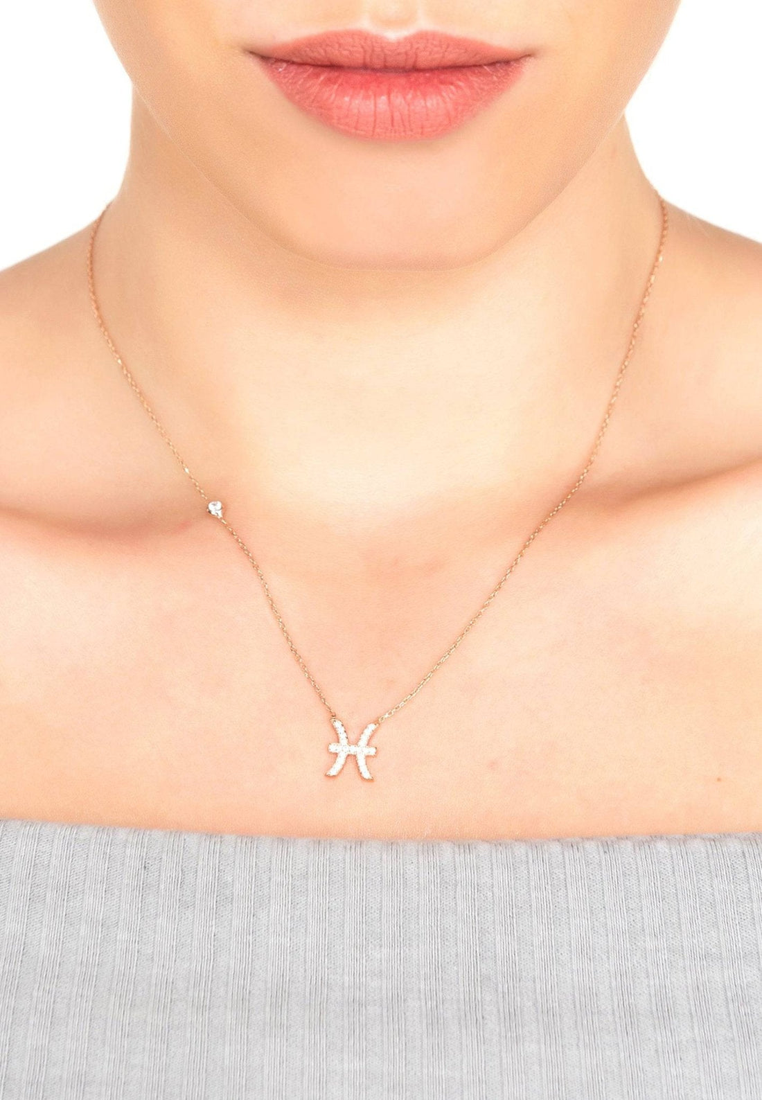 Zodiac Star Sign Pendant Necklace Rose Gold Pisces