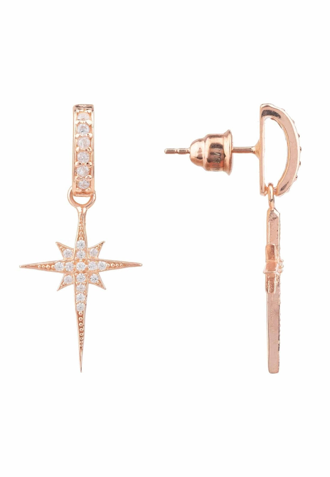 North Star Burst Small Drop Earrings Rosegold