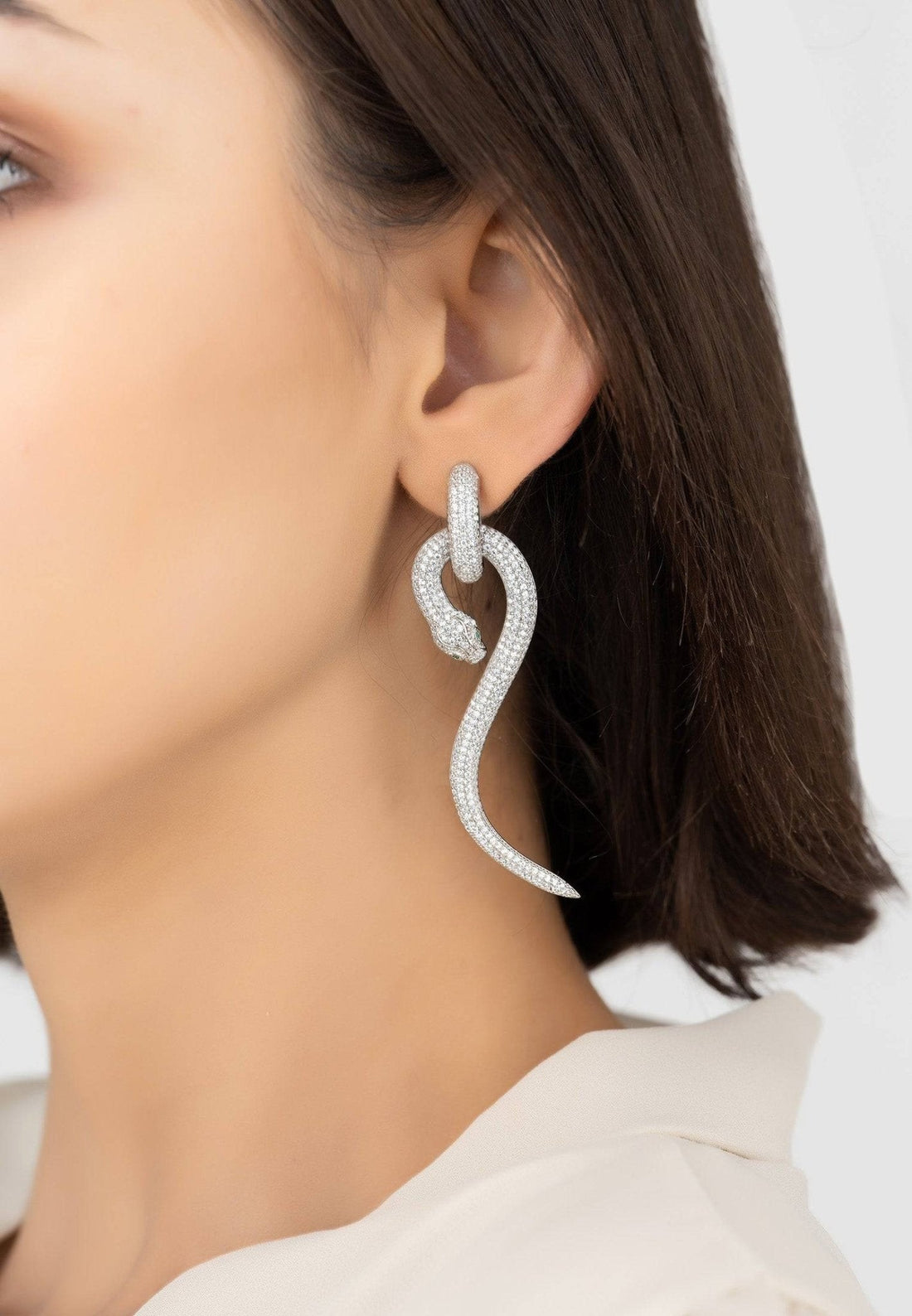 Anaconda Snake Drop Earrings Silver White