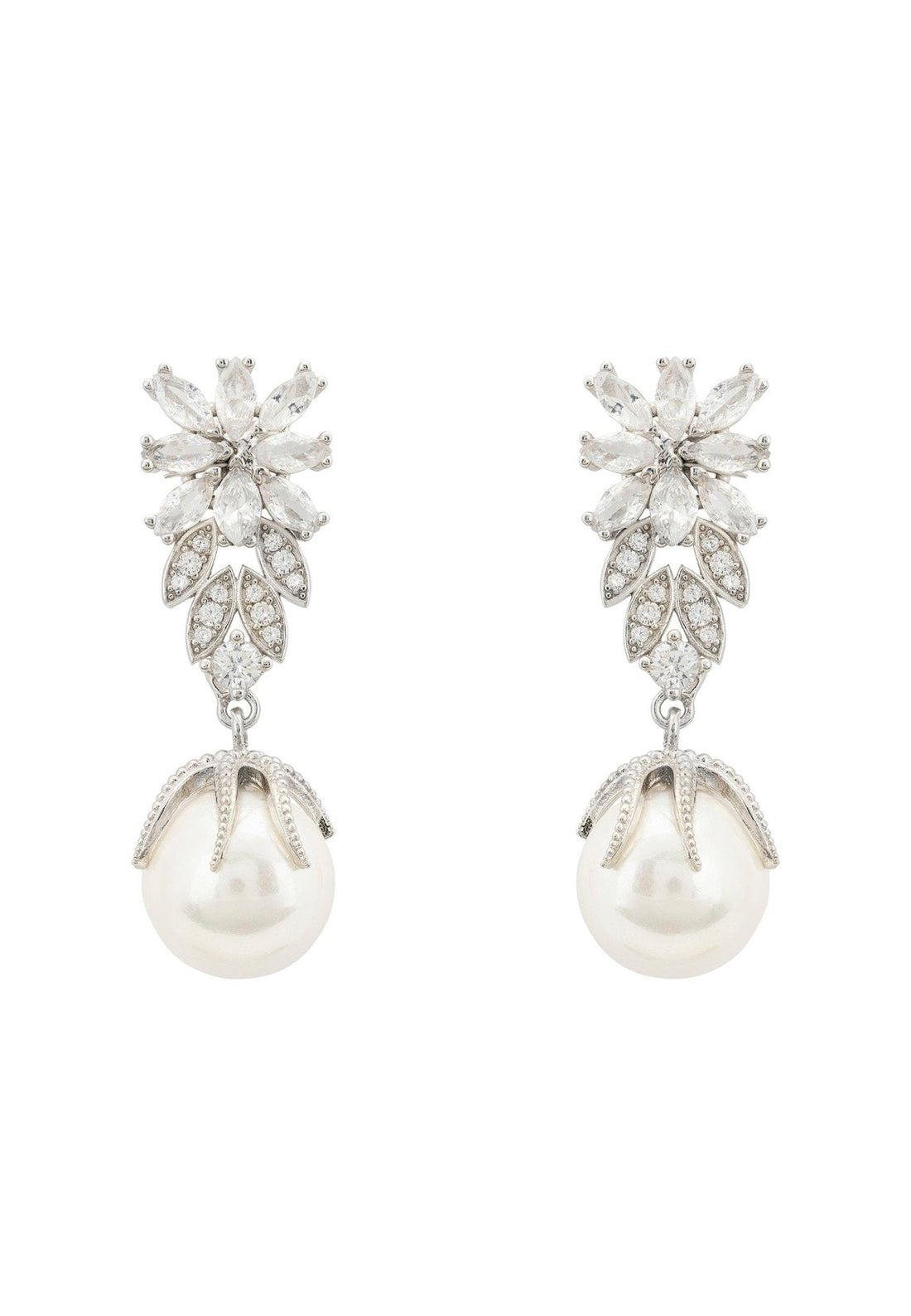 Primrose Baroque Pearl Earrings Silver White