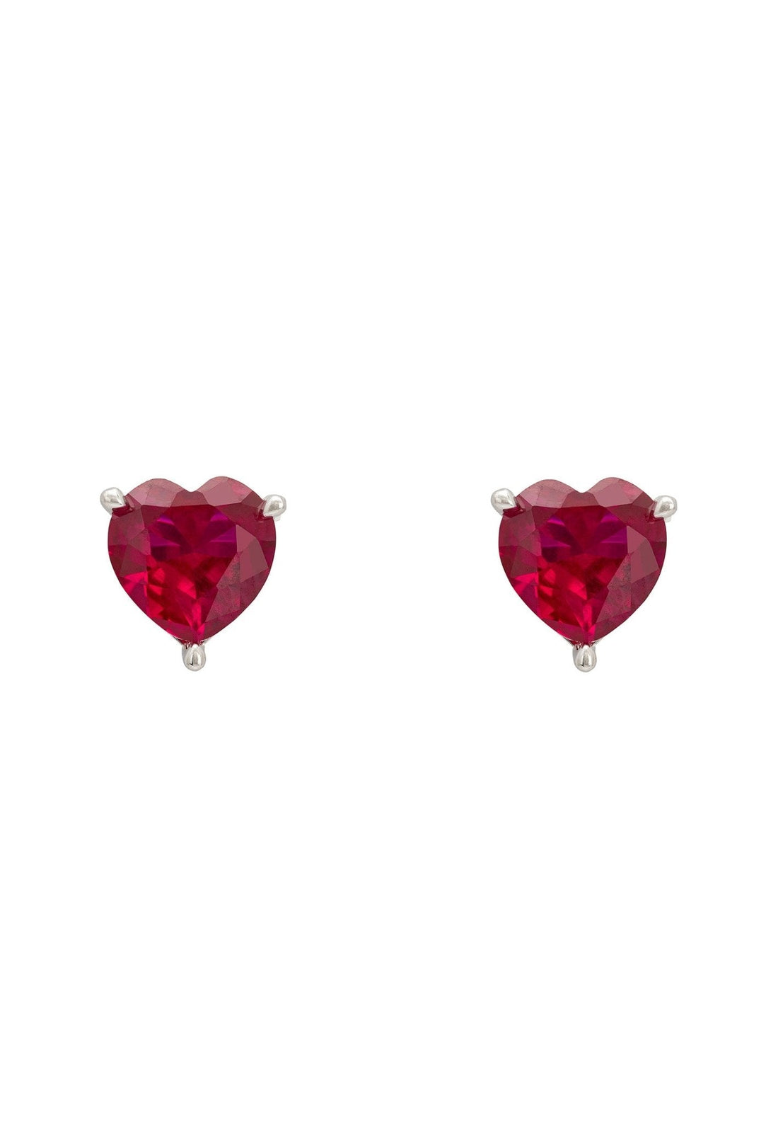 Amore Heart Stud Earrings Ruby Silver