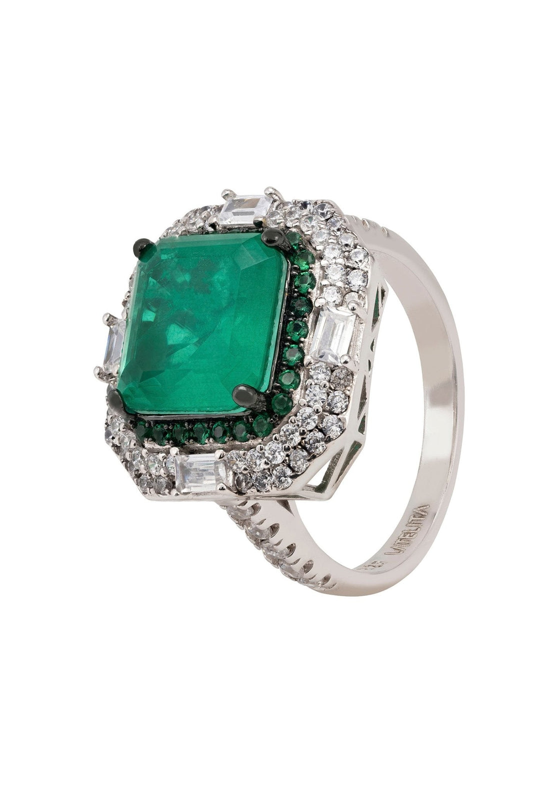 Rosalind Cocktail Ring Silver Colombian Emerald