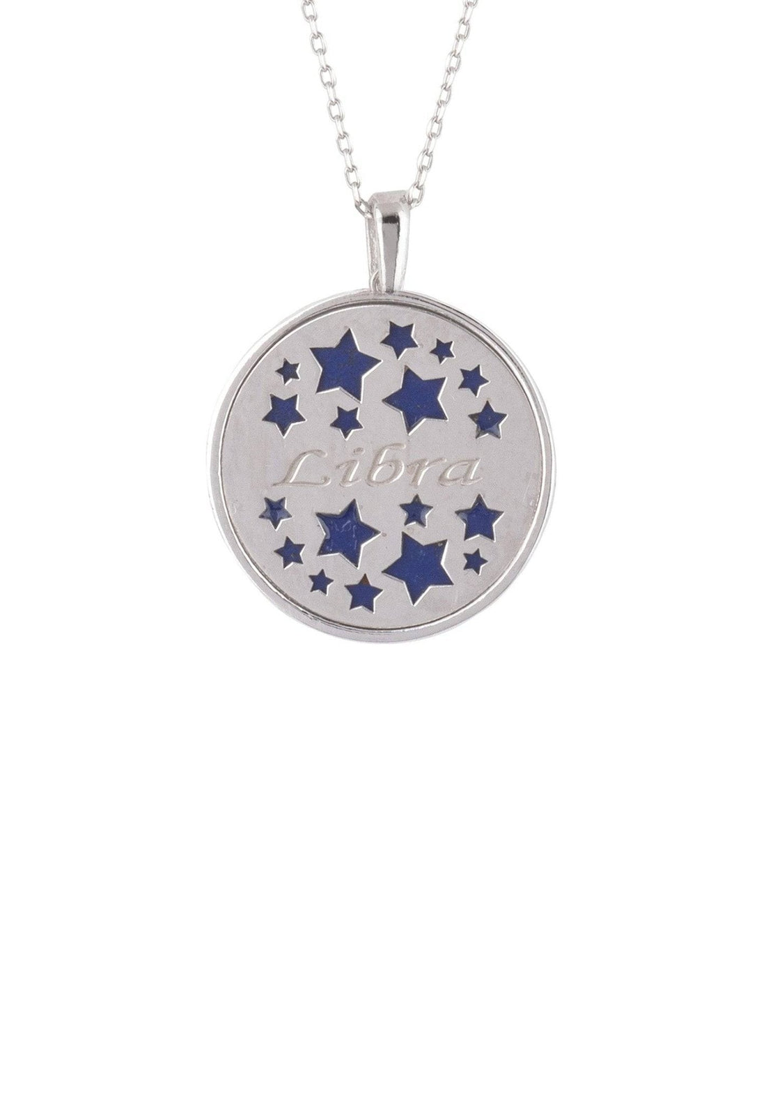 Zodiac Lapis Lazuli Gemstone Star Constellation Pendant Necklace Silver Libra