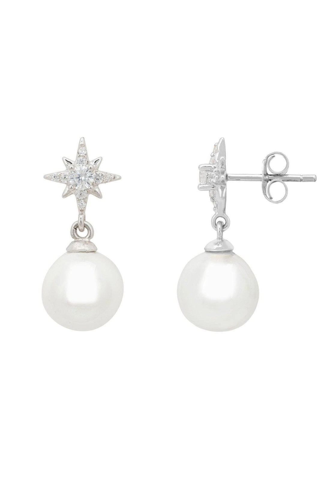 Polaris North Star Pearl Earrings Silver