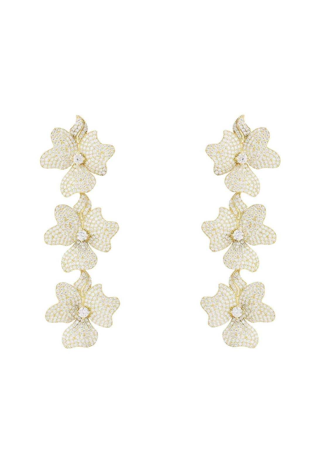 Jasmine Flower Triple Drop Earrings Gold