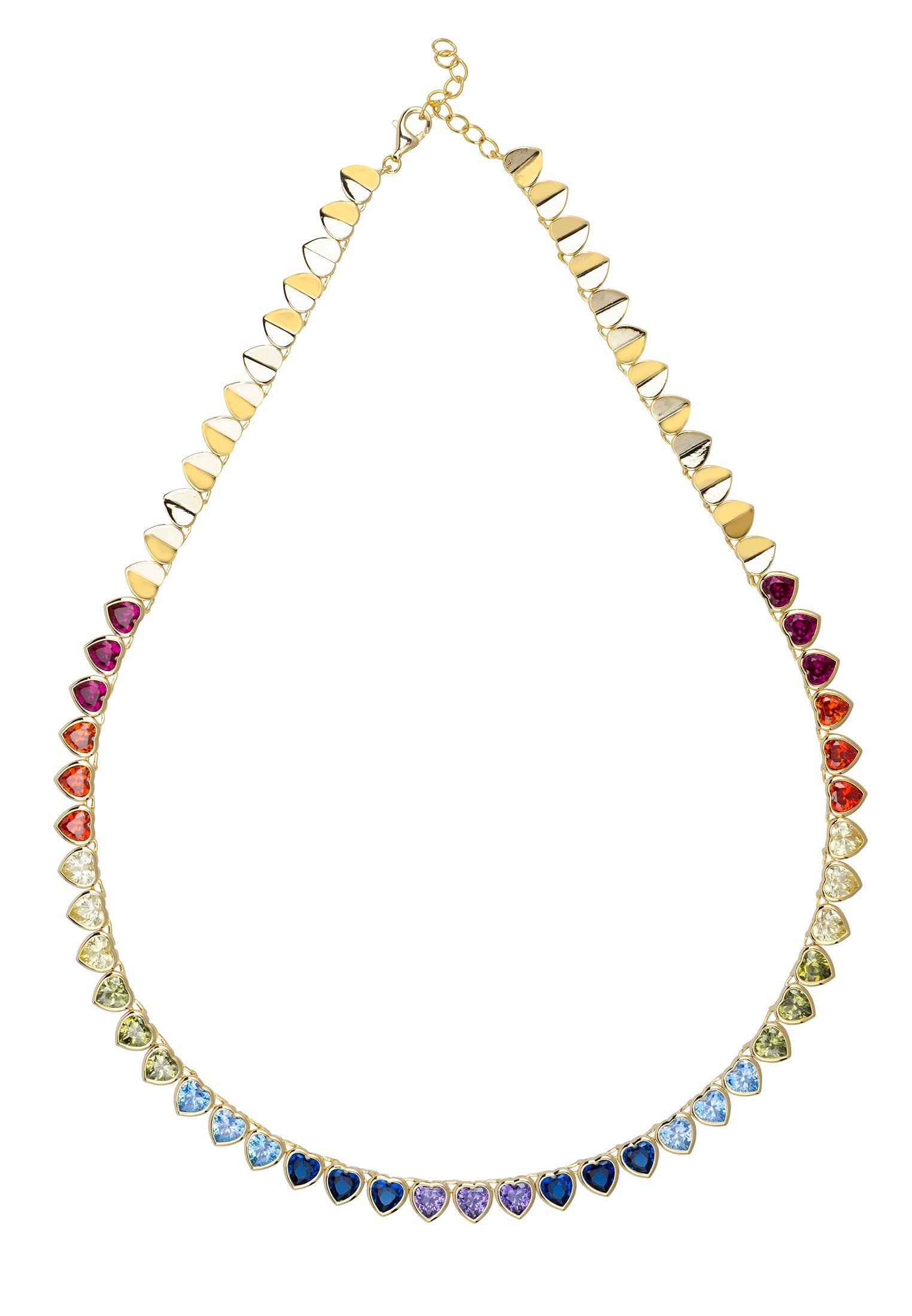 Heart Garland Rainbow Gemstone Necklace Gold