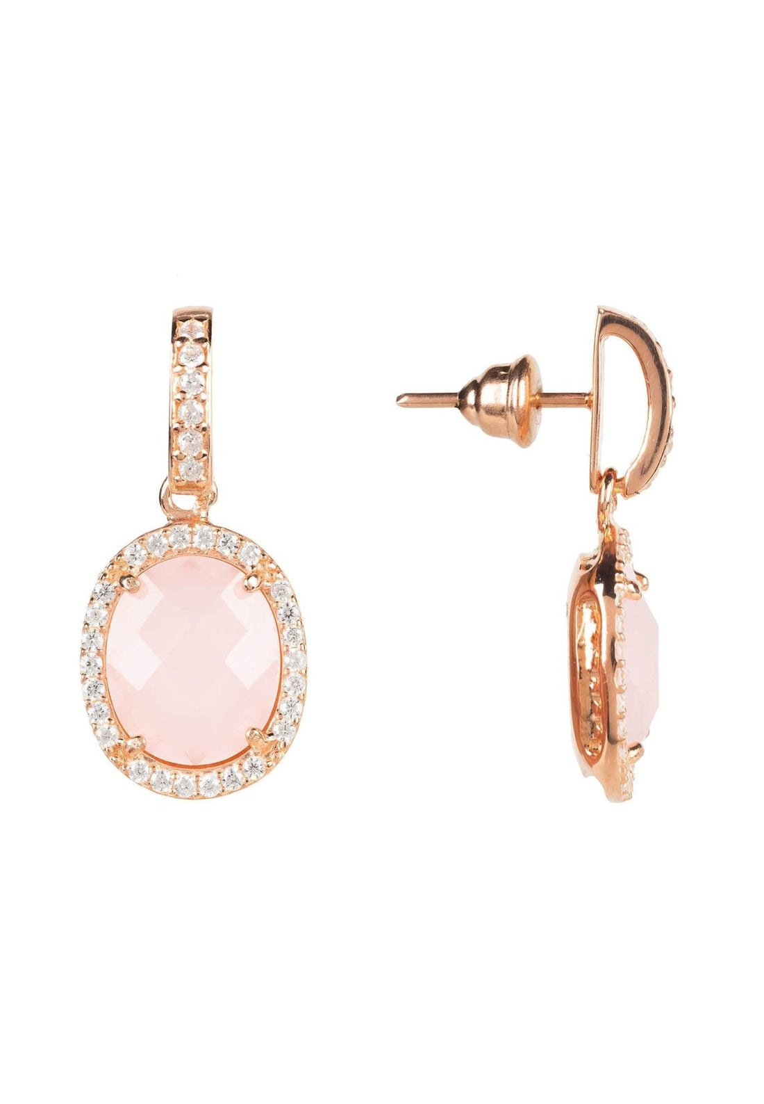 Beatrice Oval Gemstone Drop Earring Rose Gold Rose Quartz