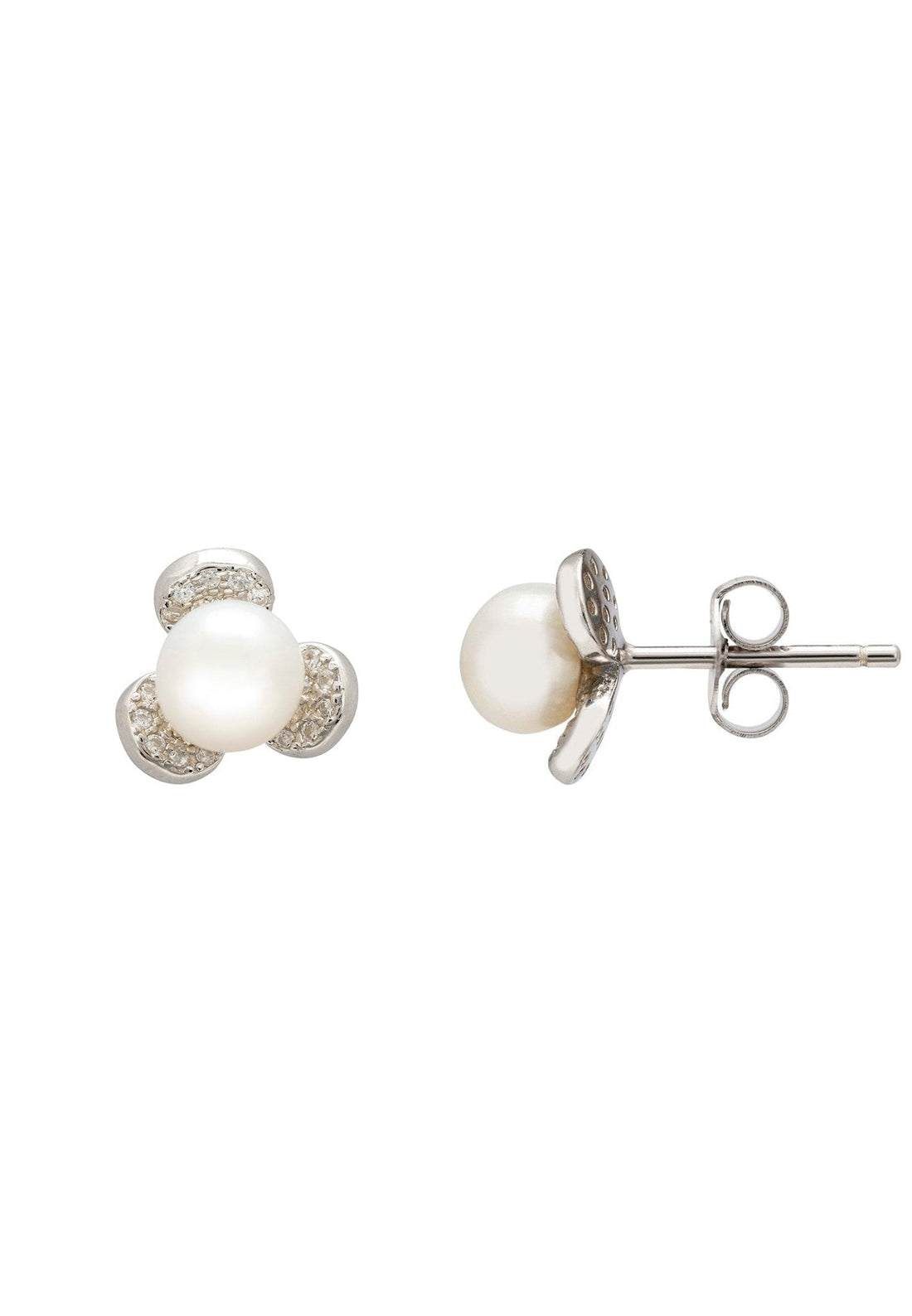 Pearl Posy Stud Earrings Silver