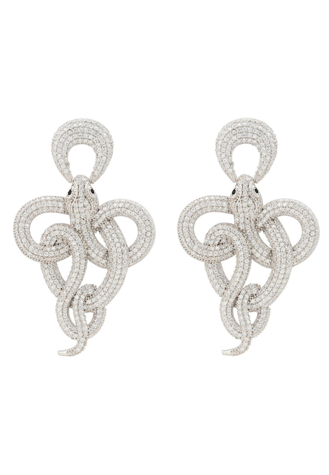 Viper Snake Drop Earrings Silver White