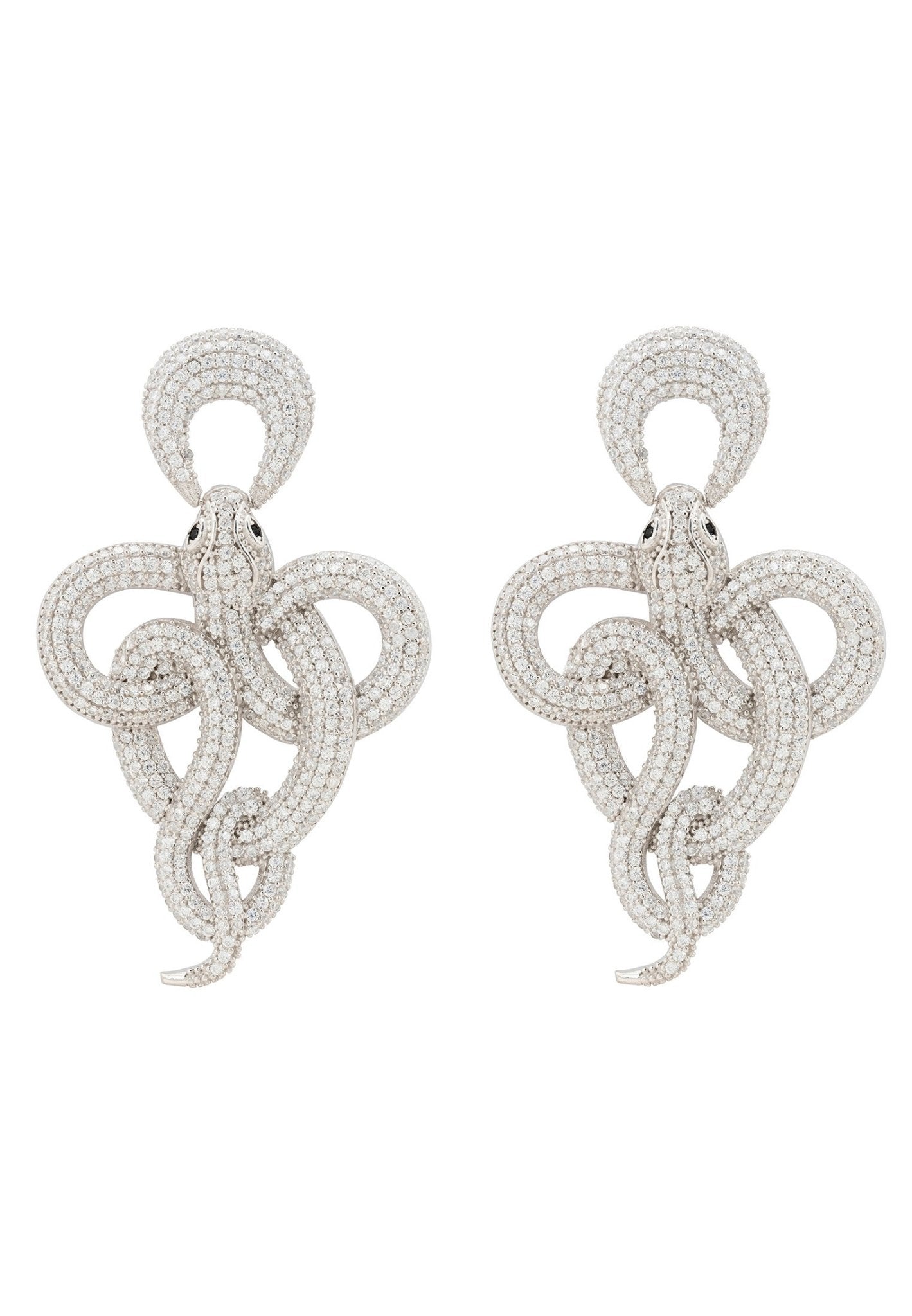 Viper Snake Drop Earrings Silver White