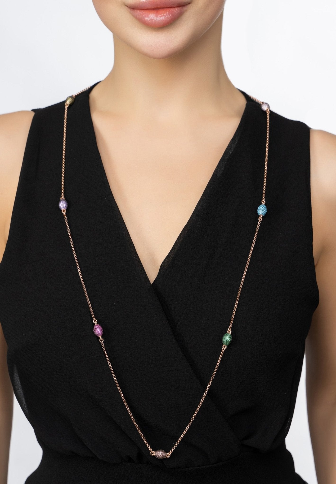 Rococo Rainbow Long Necklace Rosegold