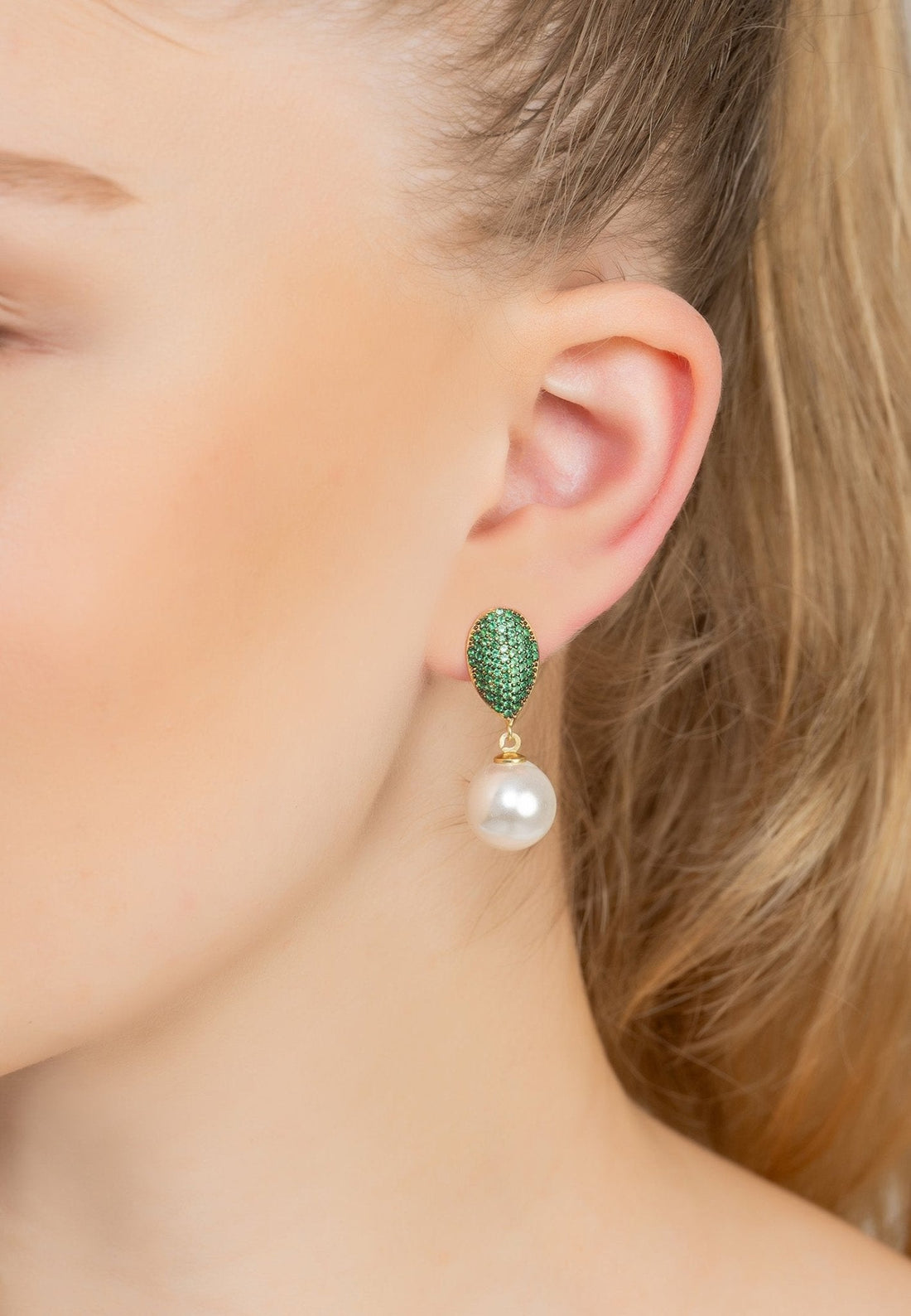 Baroque Pearl Classic Drop Earrings Emerald Green