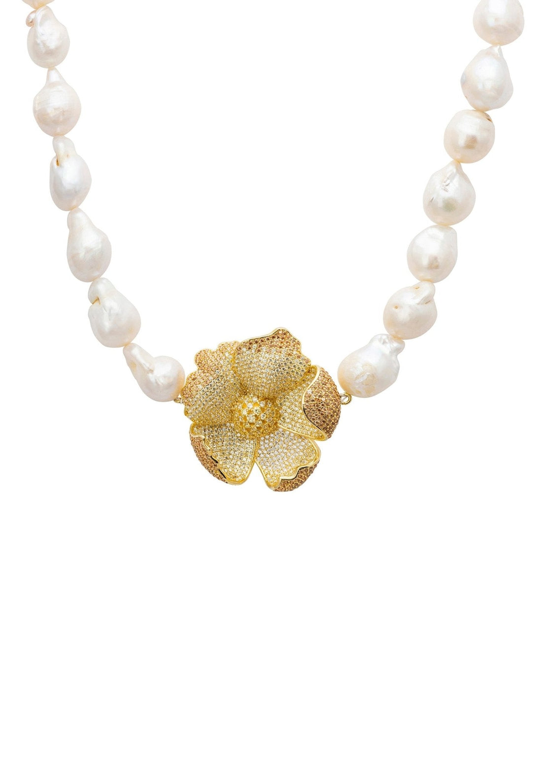 Poppy Flower Baroque Pearl Necklace Lemon Gold