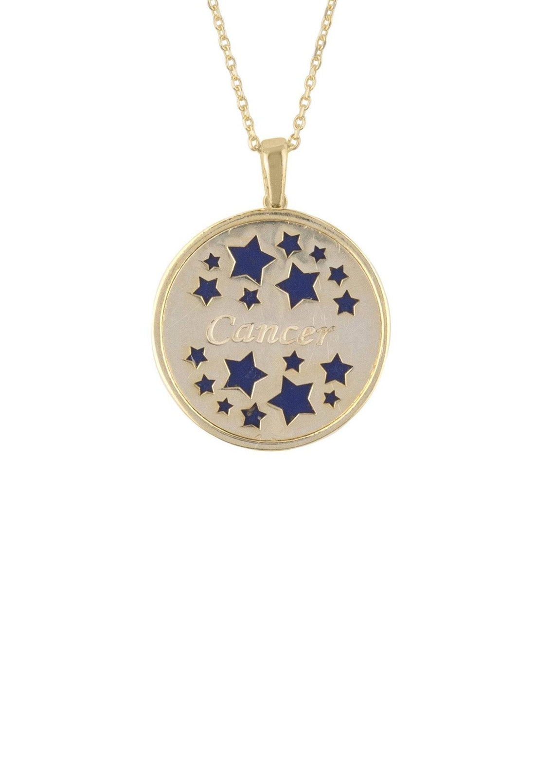 Zodiac Lapis Lazuli Gemstone Star Constellation Pendant Necklace Gold Cancer