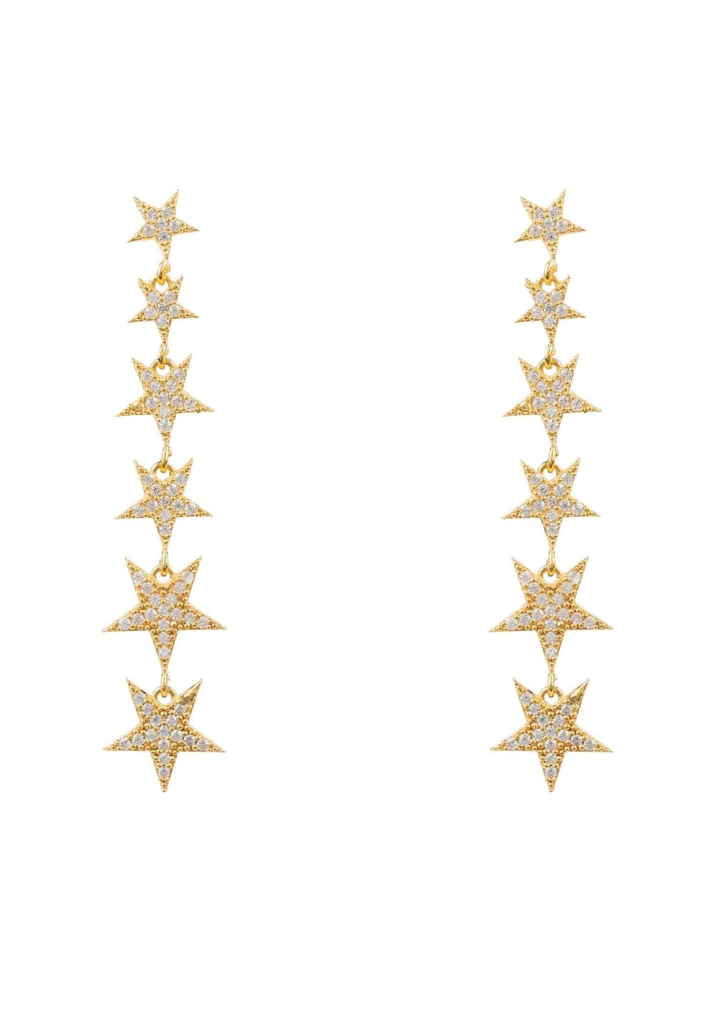 Graduated Star Drop Earrings Gold