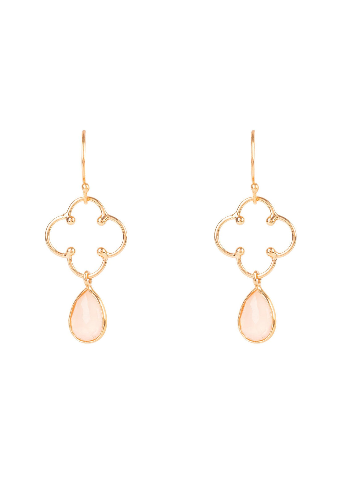 Open Clover Gemstone Drop Earrings Rosegold Rose Quartz