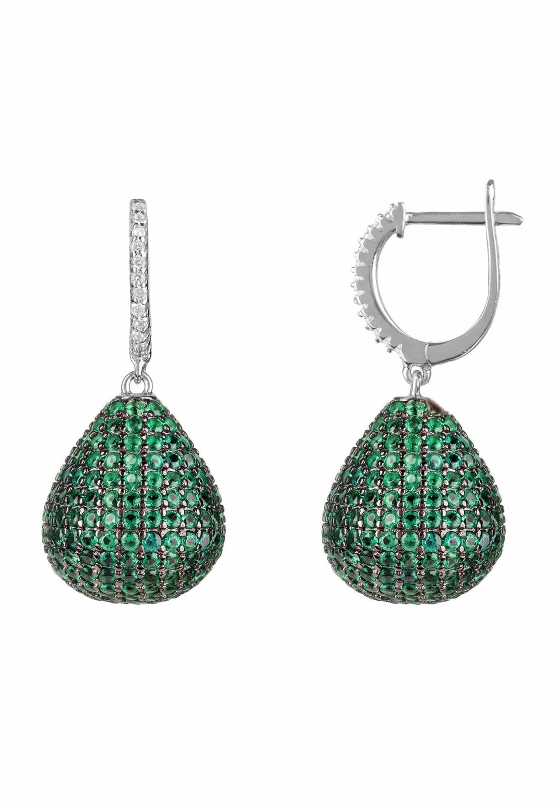 Valerie Pear Drop Gemstone Earrings Silver Emerald