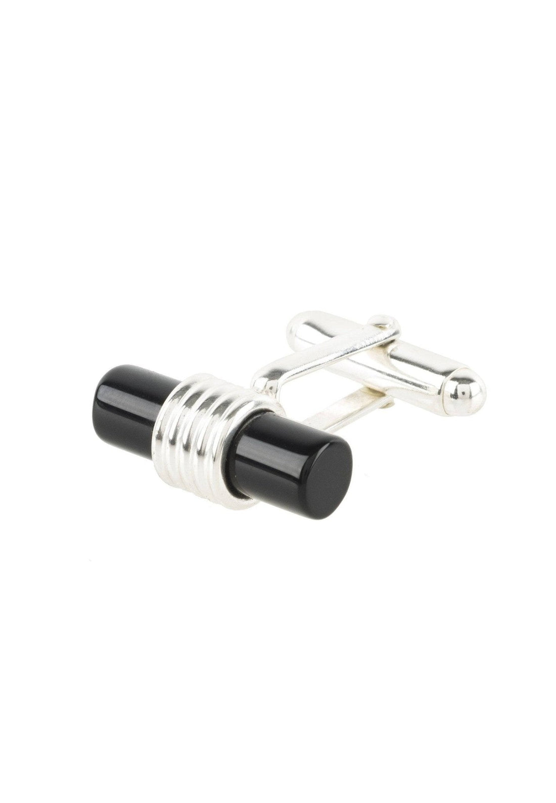 Cylindrical Cufflink Silver Black Onyx