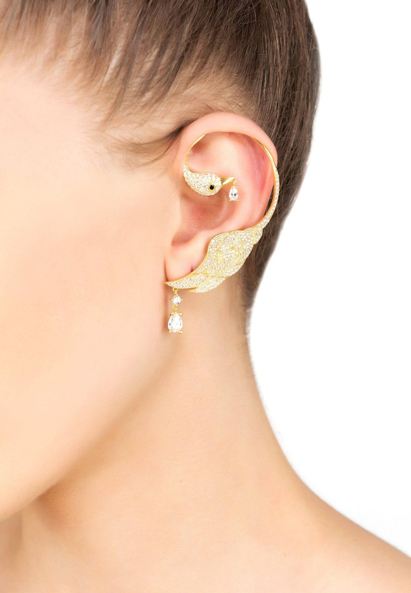 Bird of Paradise Ear Climber White Silver Left