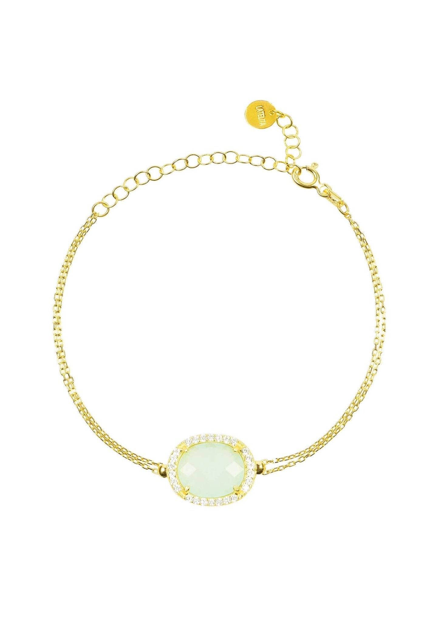 Beatrice Oval Gemstone Bracelet Gold Aqua Chalcedony