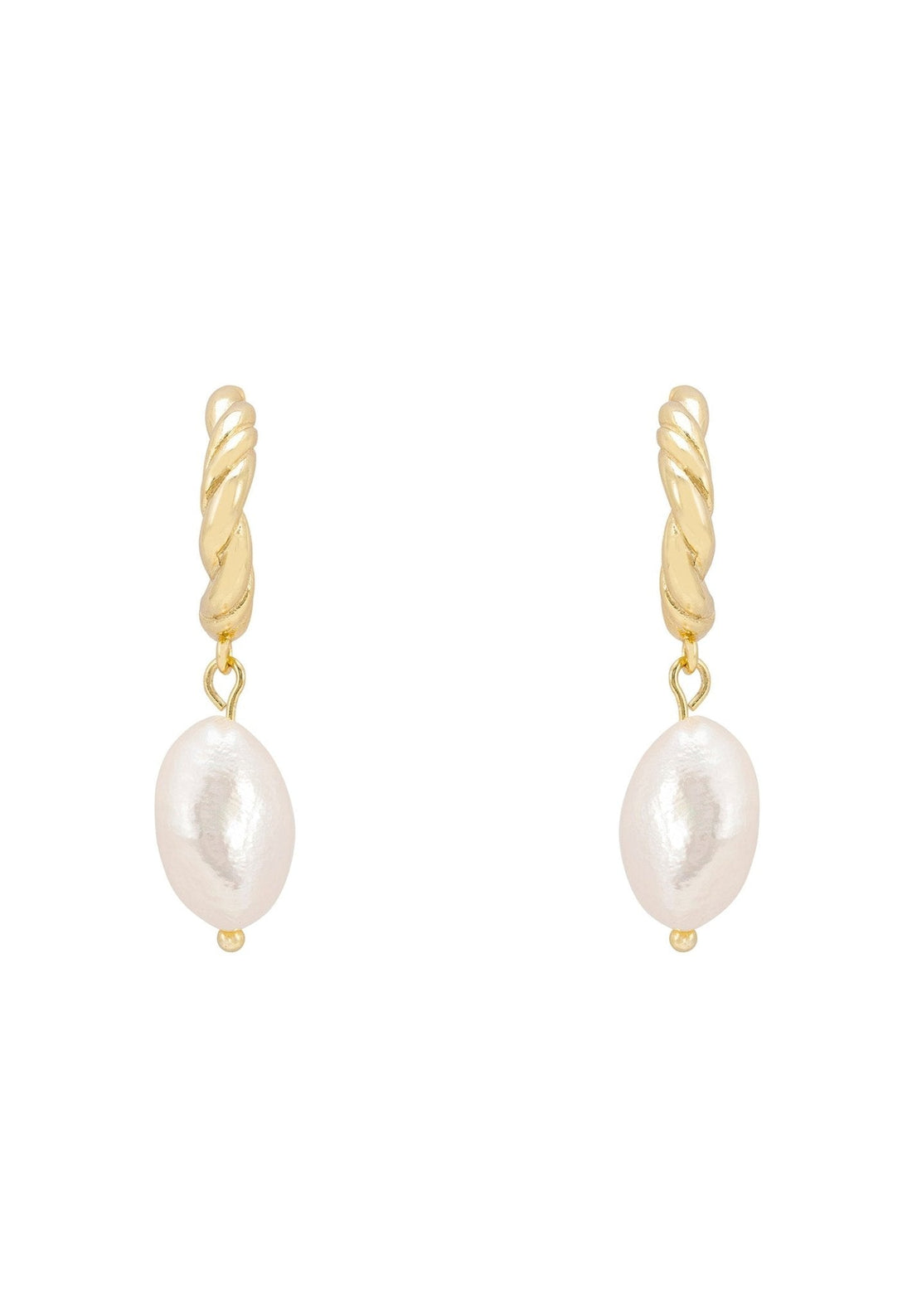 Twisted Flax Pearl Hoop Earrings Gold