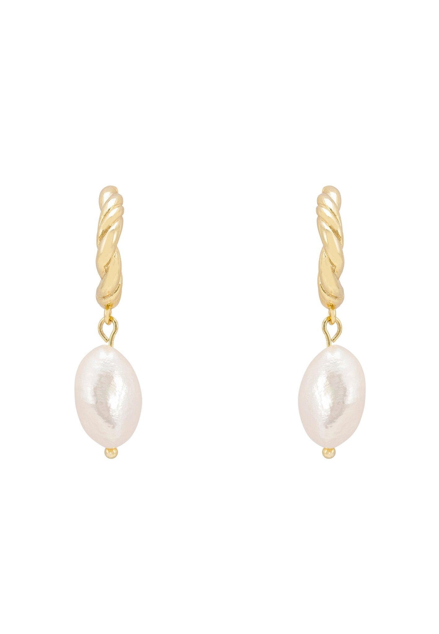 Twisted Flax Pearl Hoop Earrings Gold