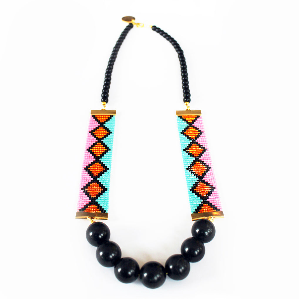 Miami Nights Woven Necklace - Pink and Turquoise