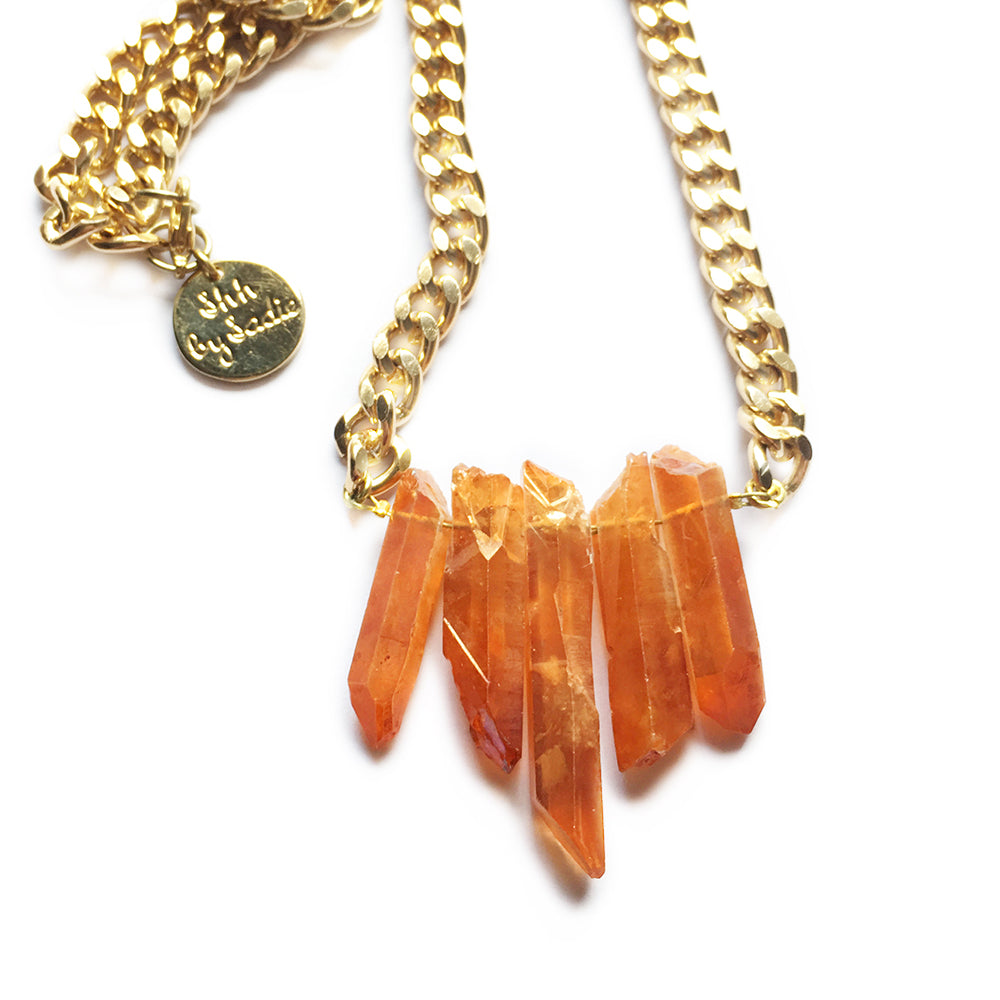 Rocked Up Mini Crystal Quartz Necklace (Amber)