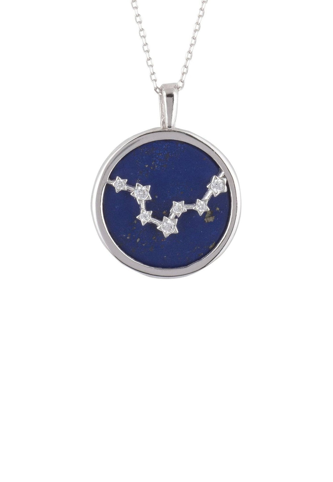 Zodiac Lapis Lazuli Gemstone Star Constellation Pendant Necklace Silver Pisces