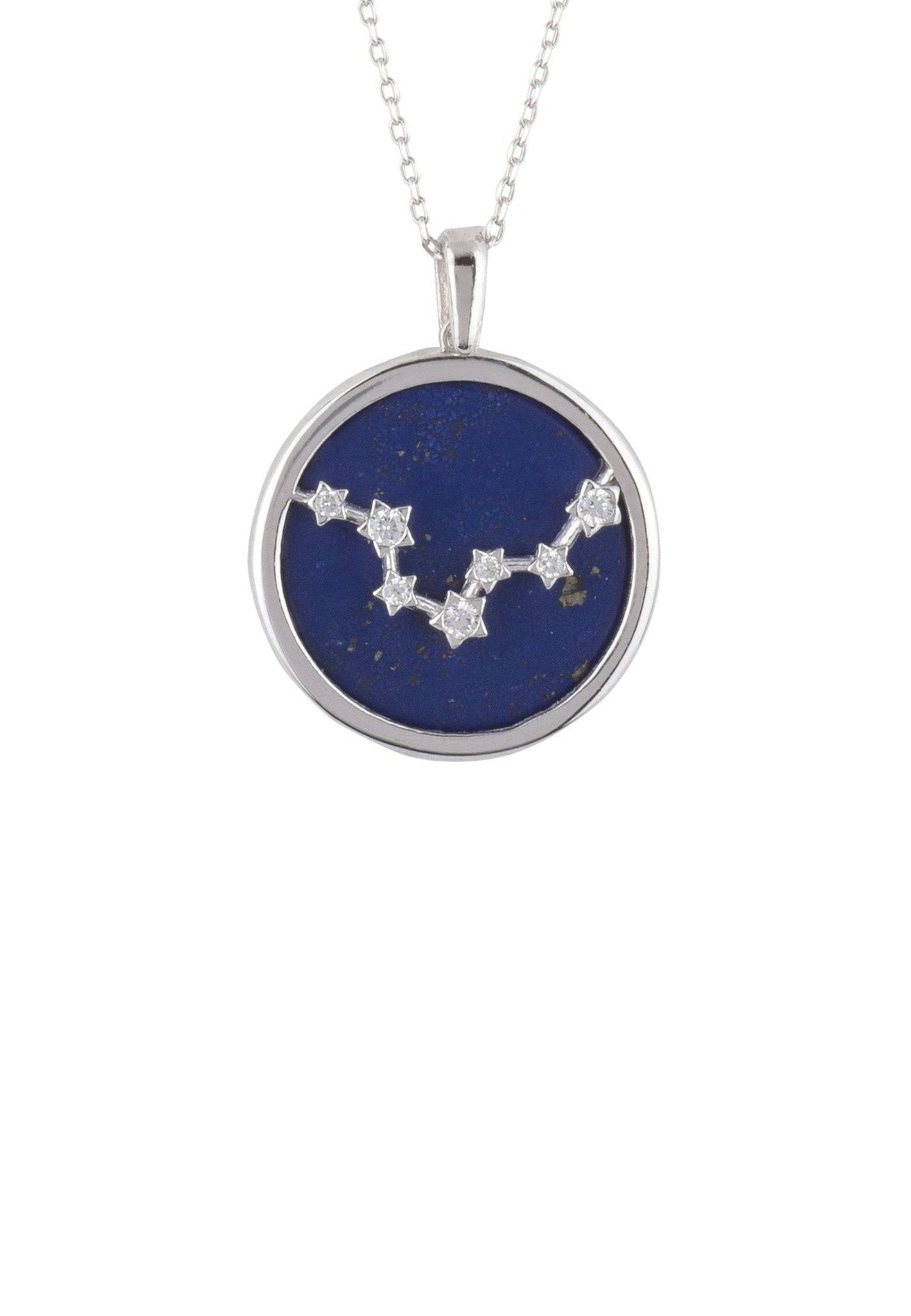 Zodiac Lapis Lazuli Gemstone Star Constellation Pendant Necklace Silver Pisces