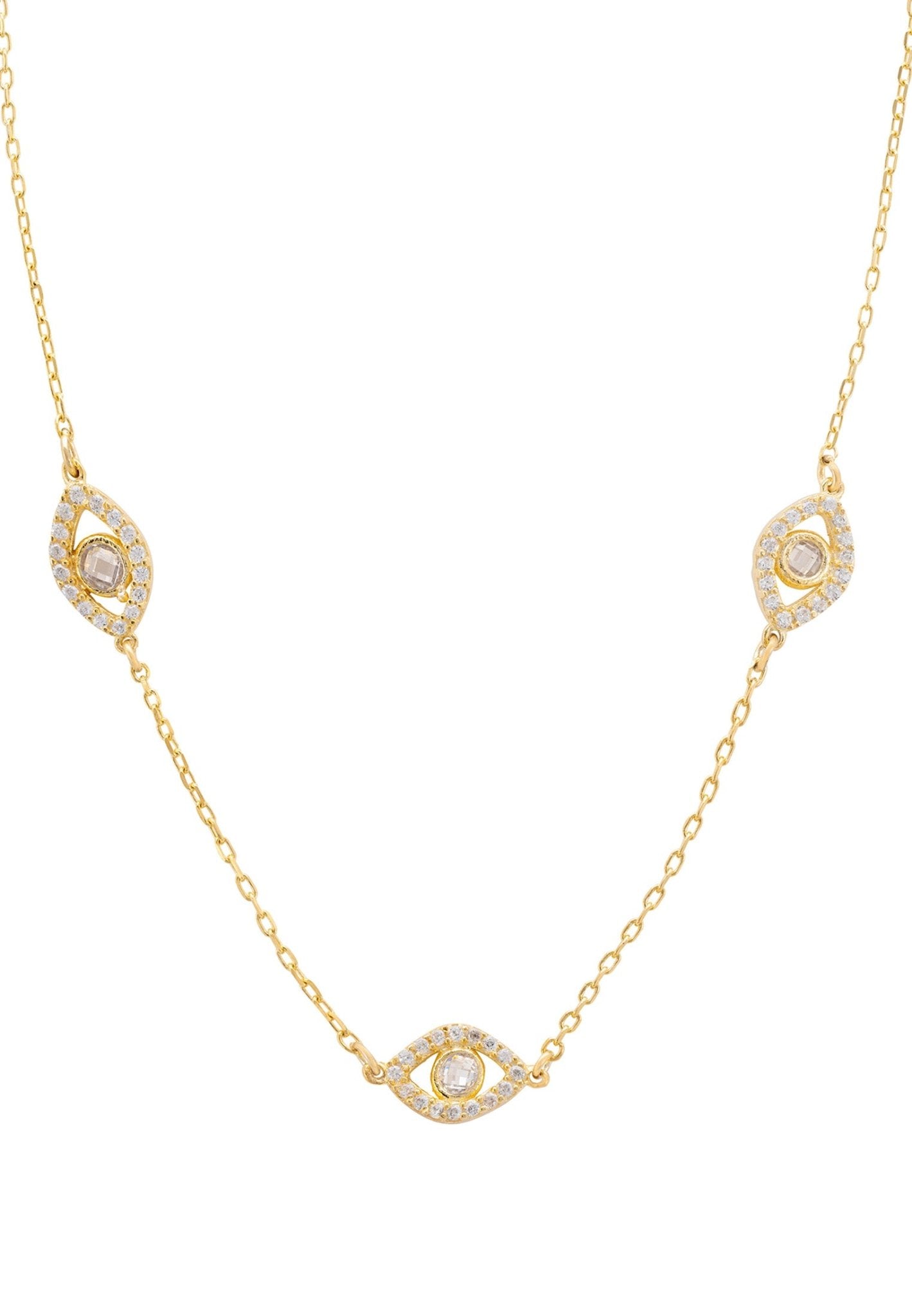 Triple Elliptical Eyes Necklace Gold