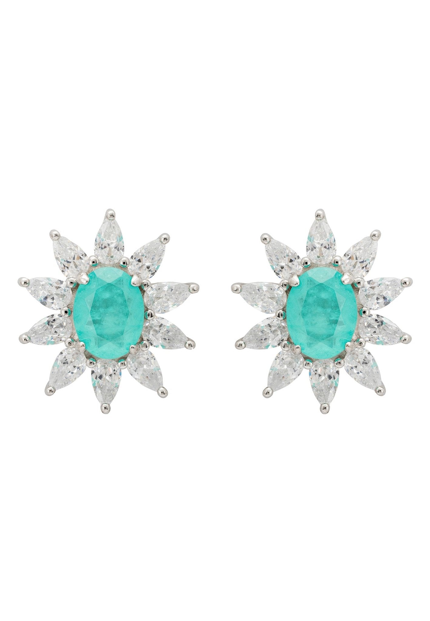 Daisy Gemstone Stud Earrings Paraiba Tourmaline Silver