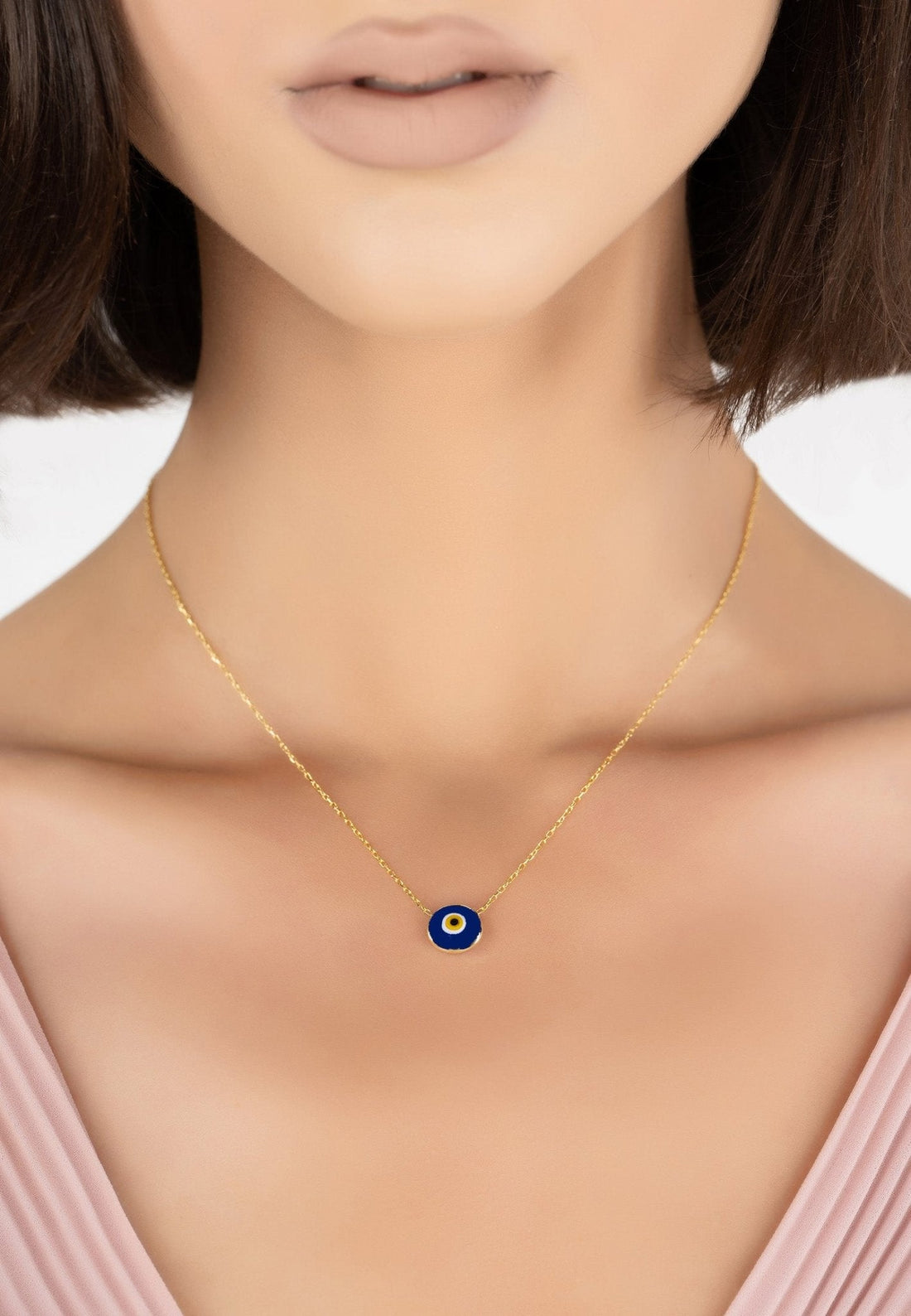 Evil Eye Enamel Pendant Necklace Gold