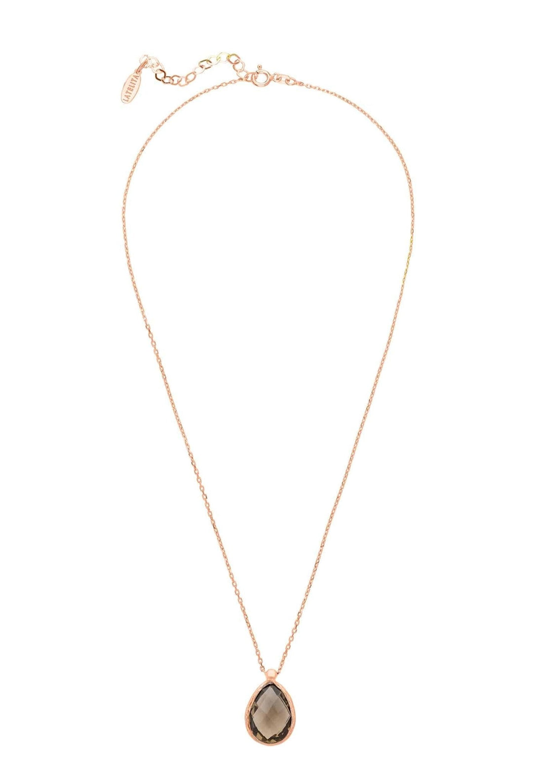 Petite Drop Necklace Rosegold Smokey Quartz Hydro