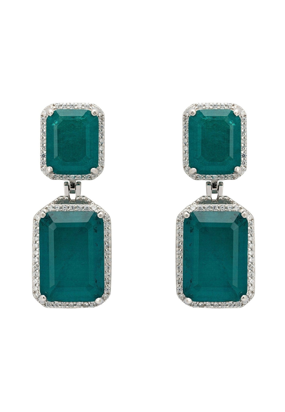 Serenade Rectangle Emerald Drop Earrings Silver