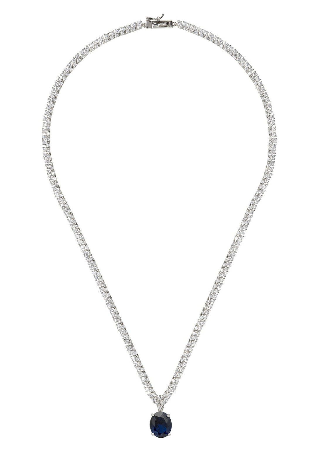 Garbo Oval Gemstone Tennis Necklace Sapphire Silver