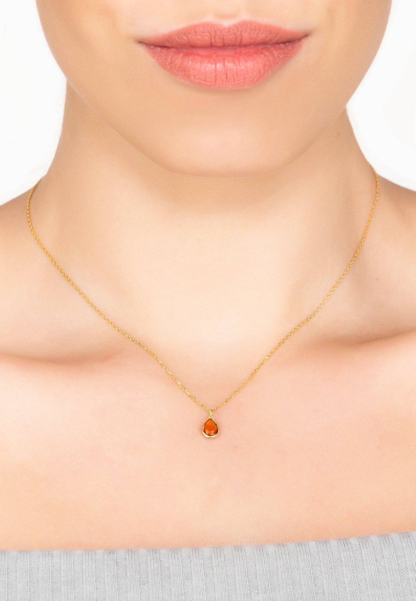 Pisa Mini Teardrop Necklace Gold Citrine