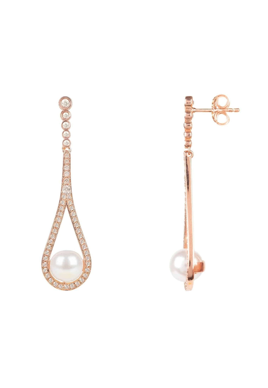 Cradled Pearl Drop Earrings Rosegold