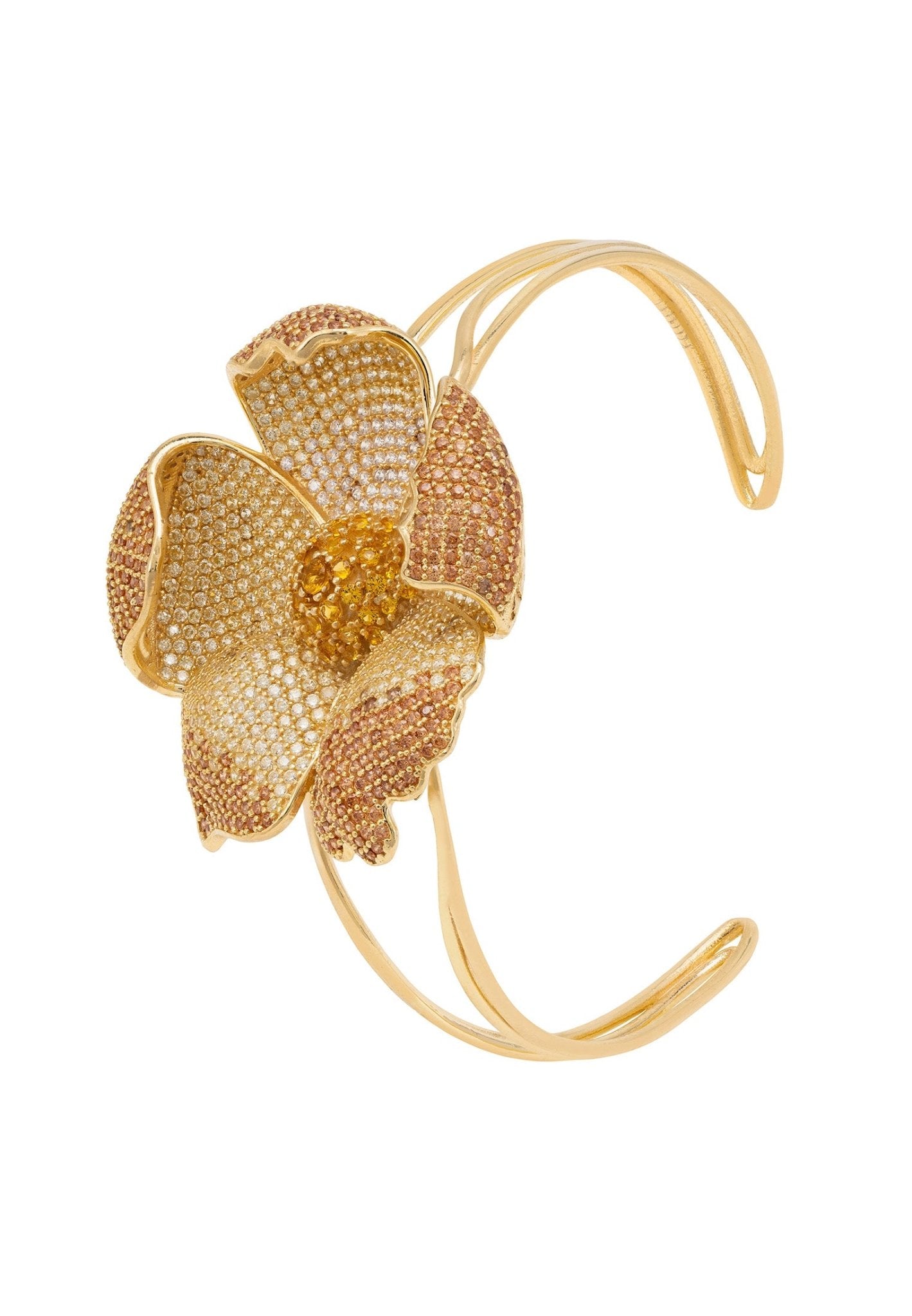 Poppy Bangle Cuff Bracelet Gold Lemon Cz