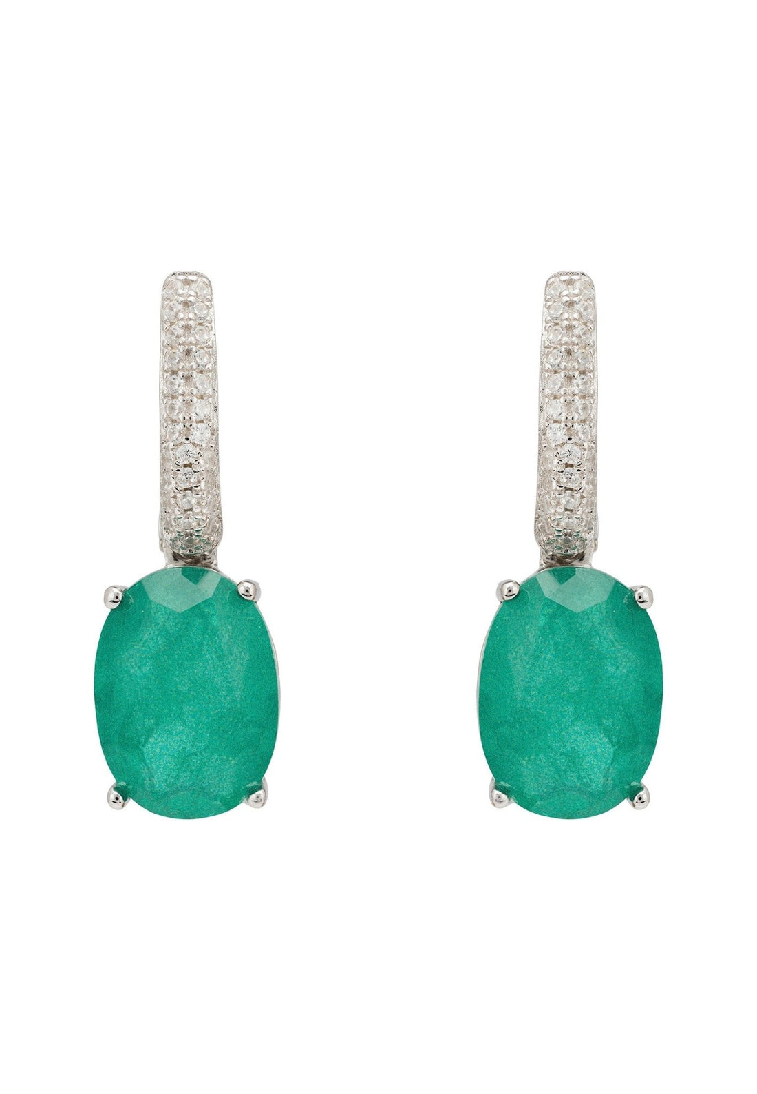 Alexandra Oval Drop Earrings Silver Colombian Emerald