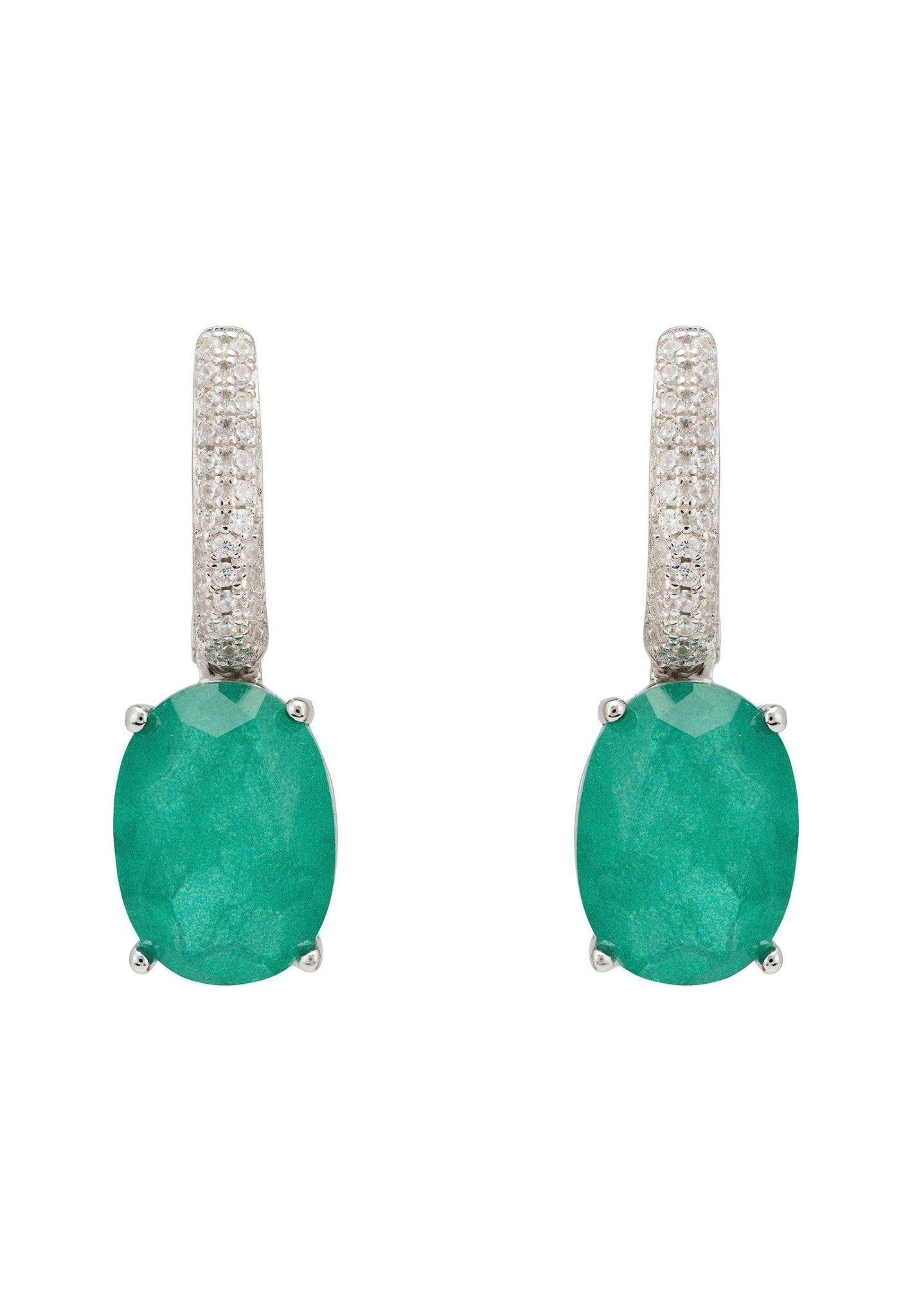 Alexandra Oval Drop Earrings Silver Colombian Emerald