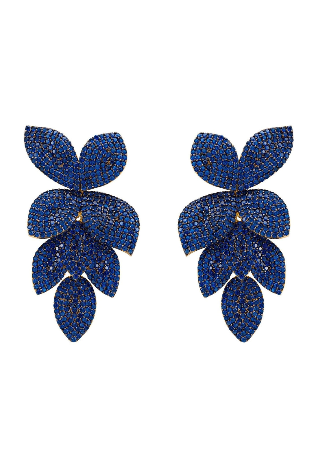 Petal Cascading Flower Earrings Gold Sapphire Cz