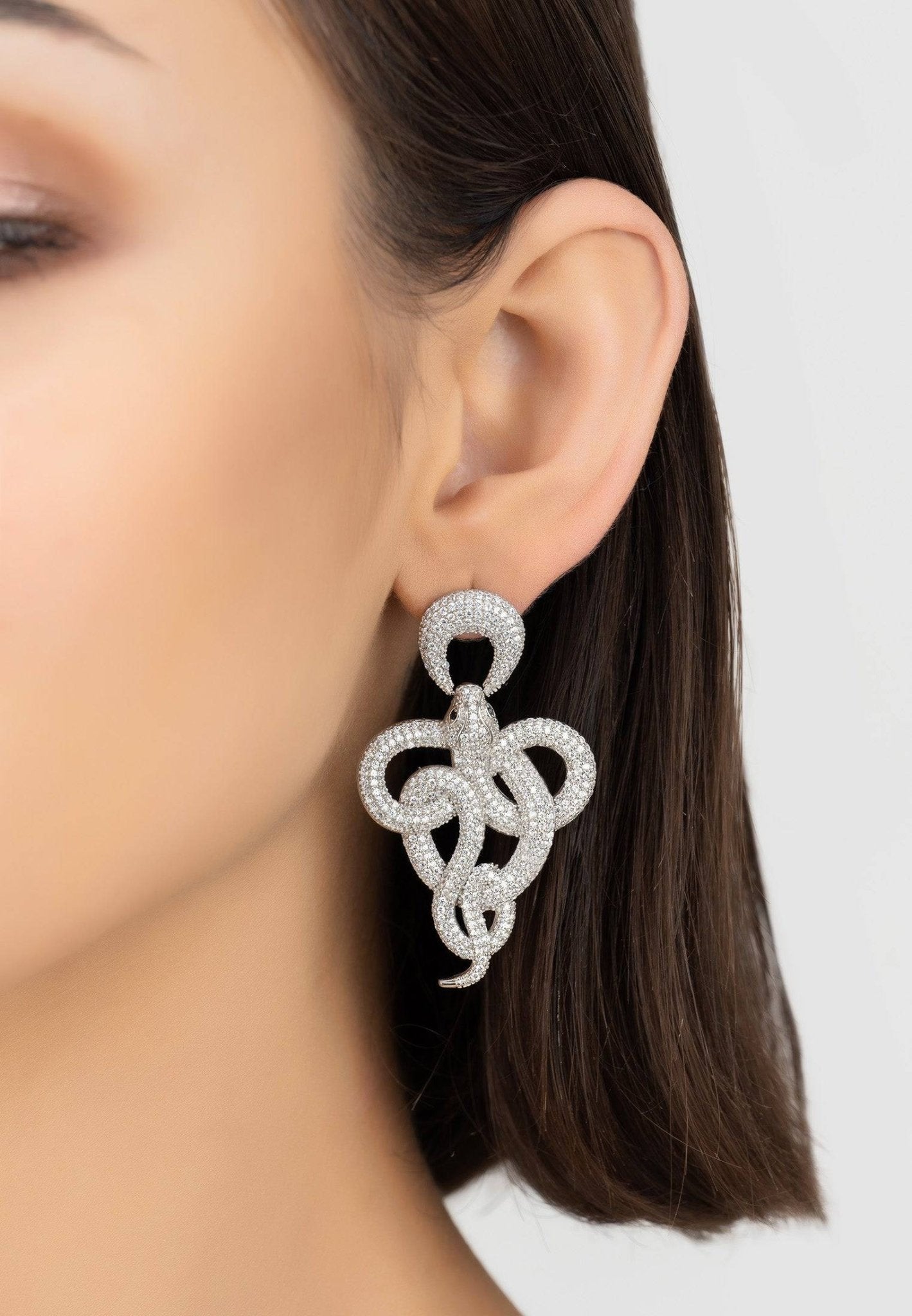 Viper Snake Drop Earrings Silver White