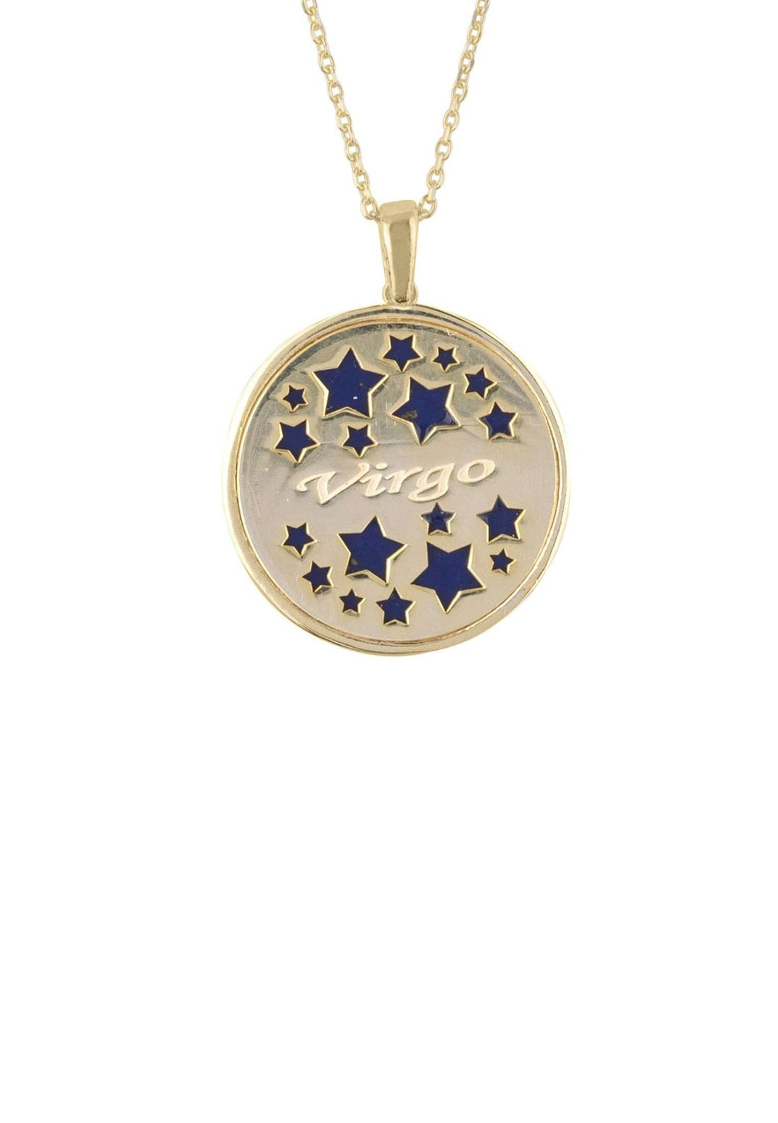 Zodiac Lapis Lazuli Gemstone Star Constellation Pendant Necklace Gold Virgo