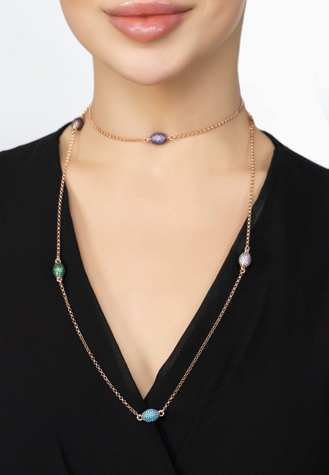 Rococo Rainbow Long Necklace Rosegold